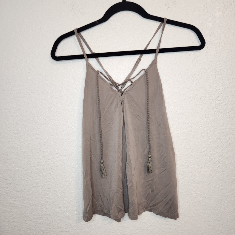 Abercrombie & Fitch Criss Cross topXs Taupe Sleeveless Tassel Tie Cami Top y2k